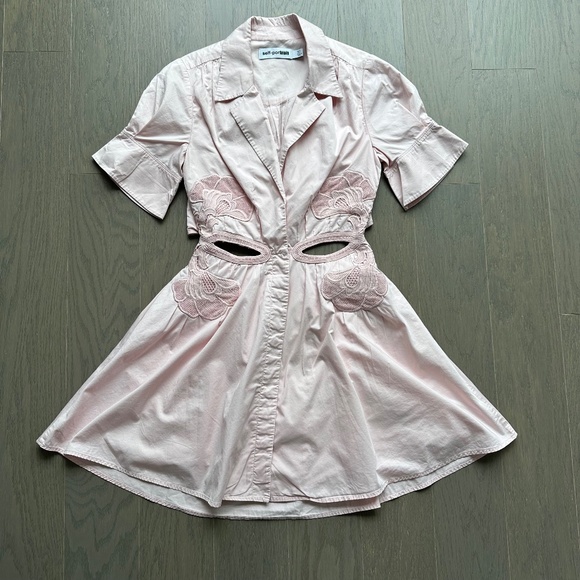 Self-Portrait Pink Cutout Cut Out Mini Dress Lace Appliqué Shirt Dress - US 4 - Picture 2 of 10